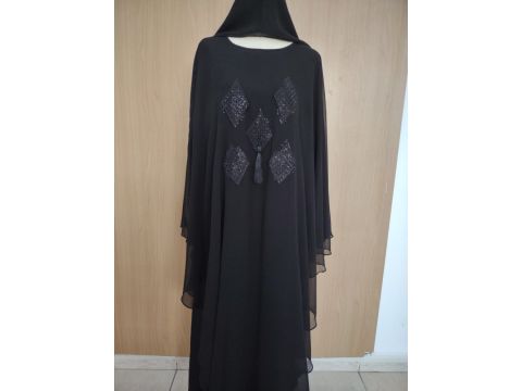 Black Chiffon Butterfly Style Abaya